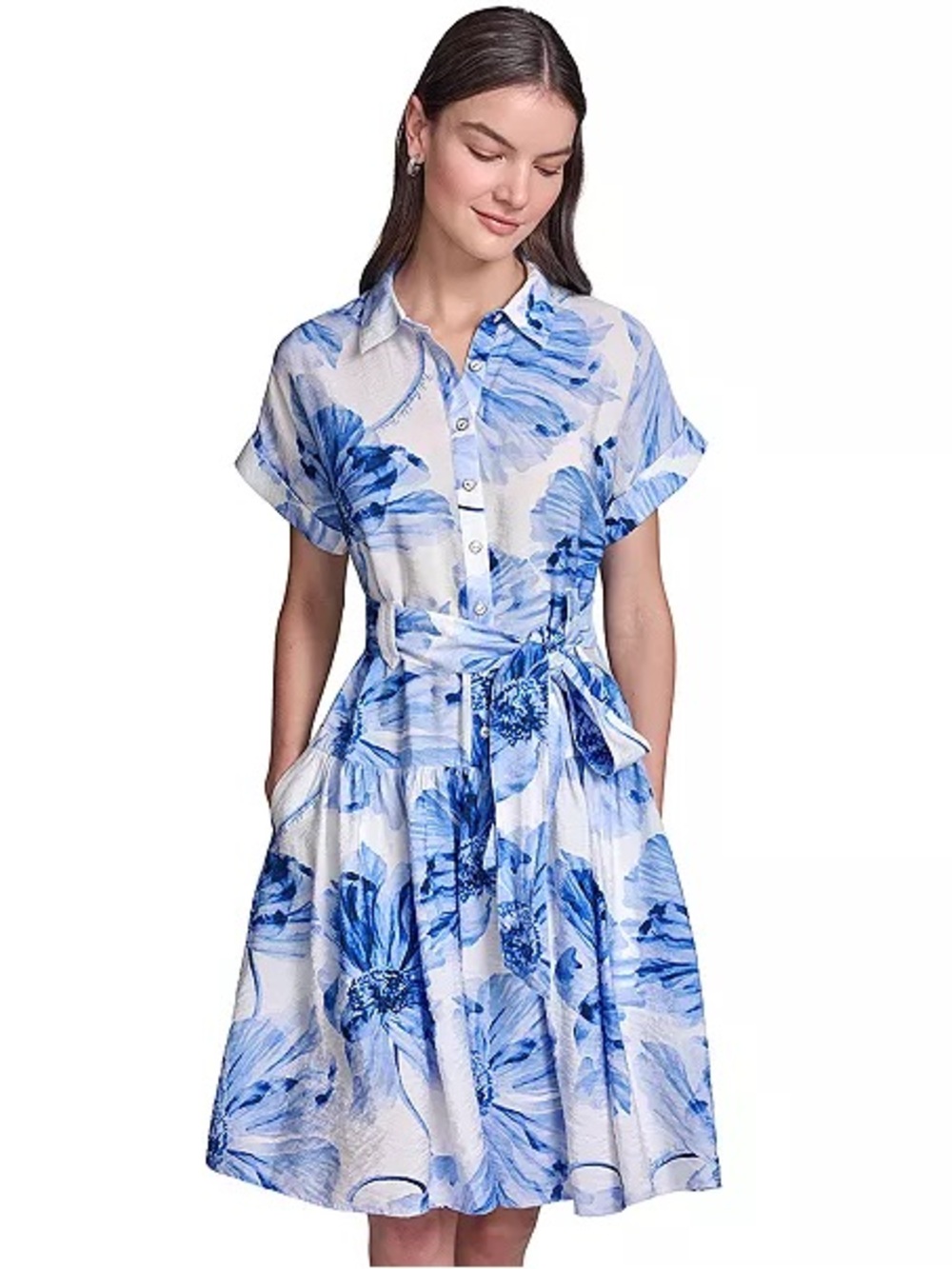 NWT KARL LAGERFELD PARIS Women's Crinkle Woven Printed Shirt-Dress Size 16